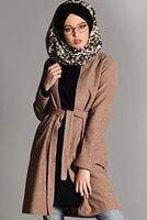 Tesettür giyim BEJ KUŞAKLI KEÇE CEKET 2419 
