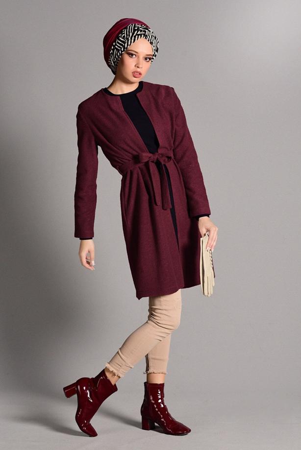 Tesettür giyim  KUŞAKLI KEÇE CEKET 2419  - TRENDTESETTÜR