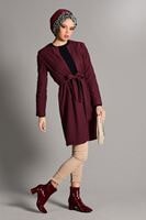 Tesettür giyim BORDO KUŞAKLI KEÇE CEKET 2419 