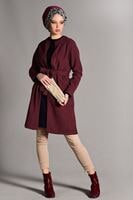 Tesettür giyim BORDO KUŞAKLI KEÇE CEKET 2419 