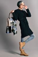 Tesettür giyim MAVİ KUŞAKLI KEÇE CEKET 2419 