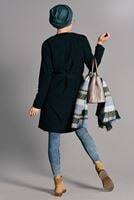 Tesettür giyim MAVİ KUŞAKLI KEÇE CEKET 2419 