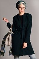 Tesettür giyim MAVİ KUŞAKLI KEÇE CEKET 2419 