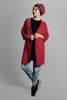 Tesettür giyim KIRMIZI CEPLİ TRİKO HIRKA 2719 