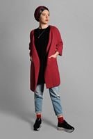 Tesettür giyim KIRMIZI CEPLİ TRİKO HIRKA 2719 