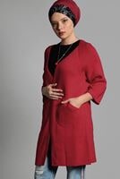 Tesettür giyim KIRMIZI CEPLİ TRİKO HIRKA 2719 