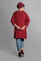 Tesettür giyim KIRMIZI CEPLİ TRİKO HIRKA 2719 