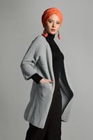 Tesettür giyim GRİ CEPLİ TRİKO HIRKA 2719 
