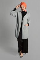 Tesettür giyim GRİ CEPLİ TRİKO HIRKA 2719 