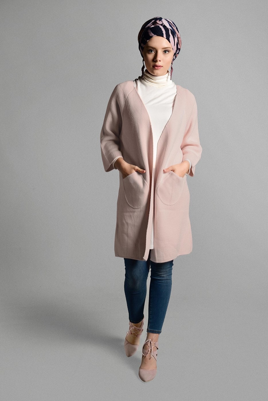 Tesettür giyim PUDRA CEPLİ TRİKO HIRKA 2719 