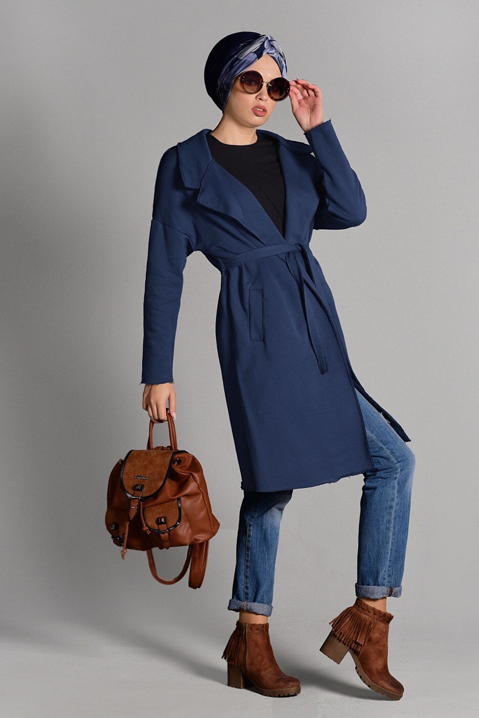 Hijab clothing NAVY BLUE BELTED CARDIGAN 3319 