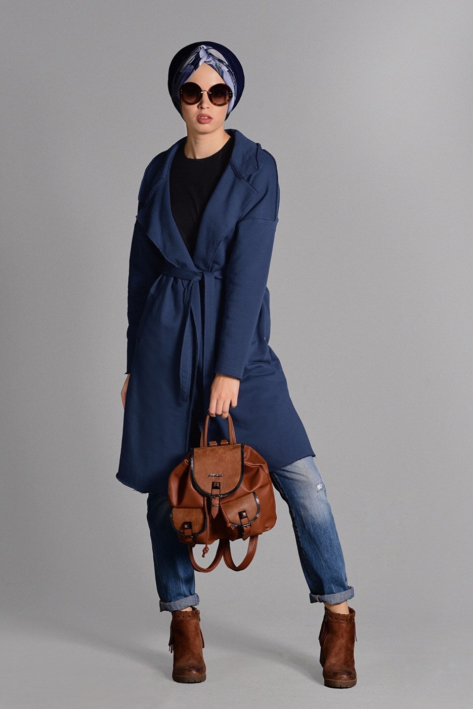 Hijab clothing NAVY BLUE BELTED CARDIGAN 3319 