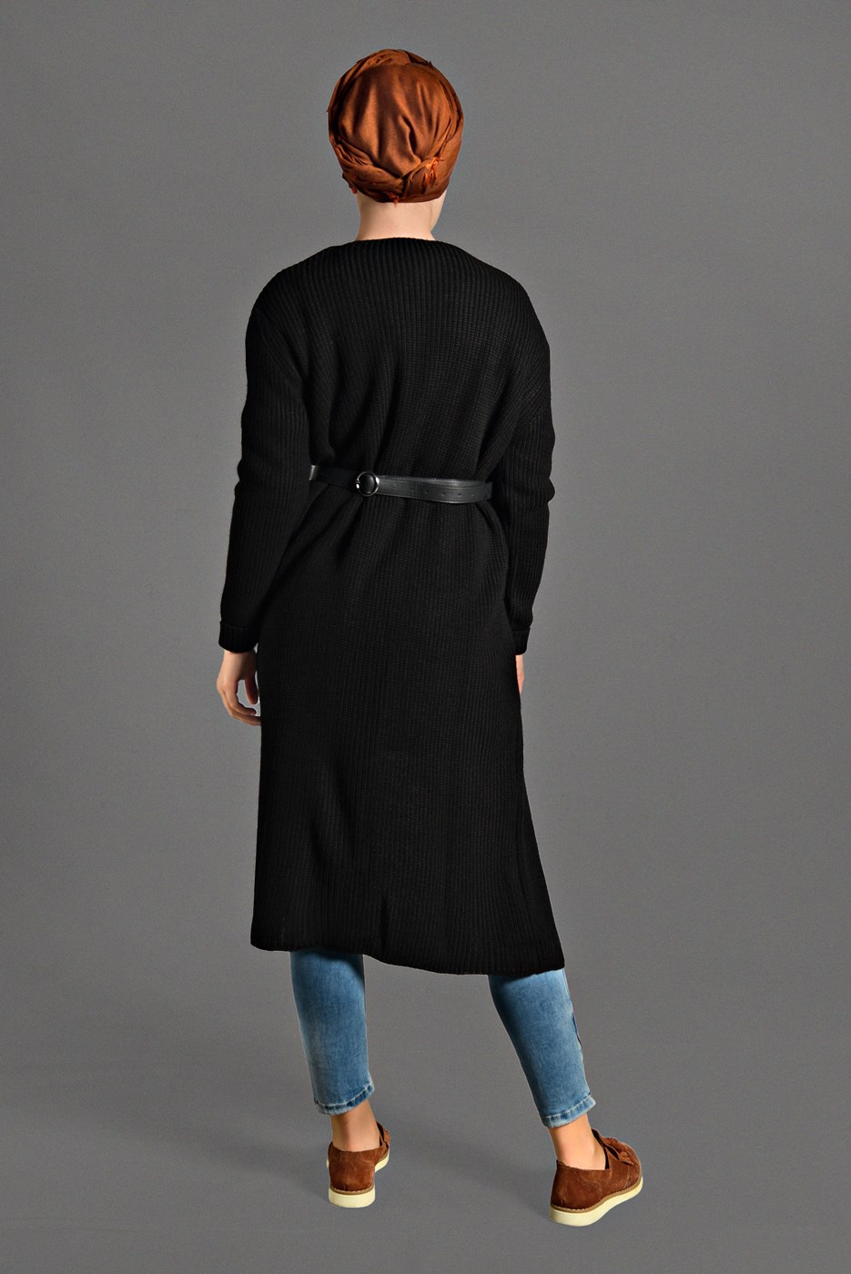Tesettür giyim SİYAH CEPLİ TRİKO HIRKA 3719
