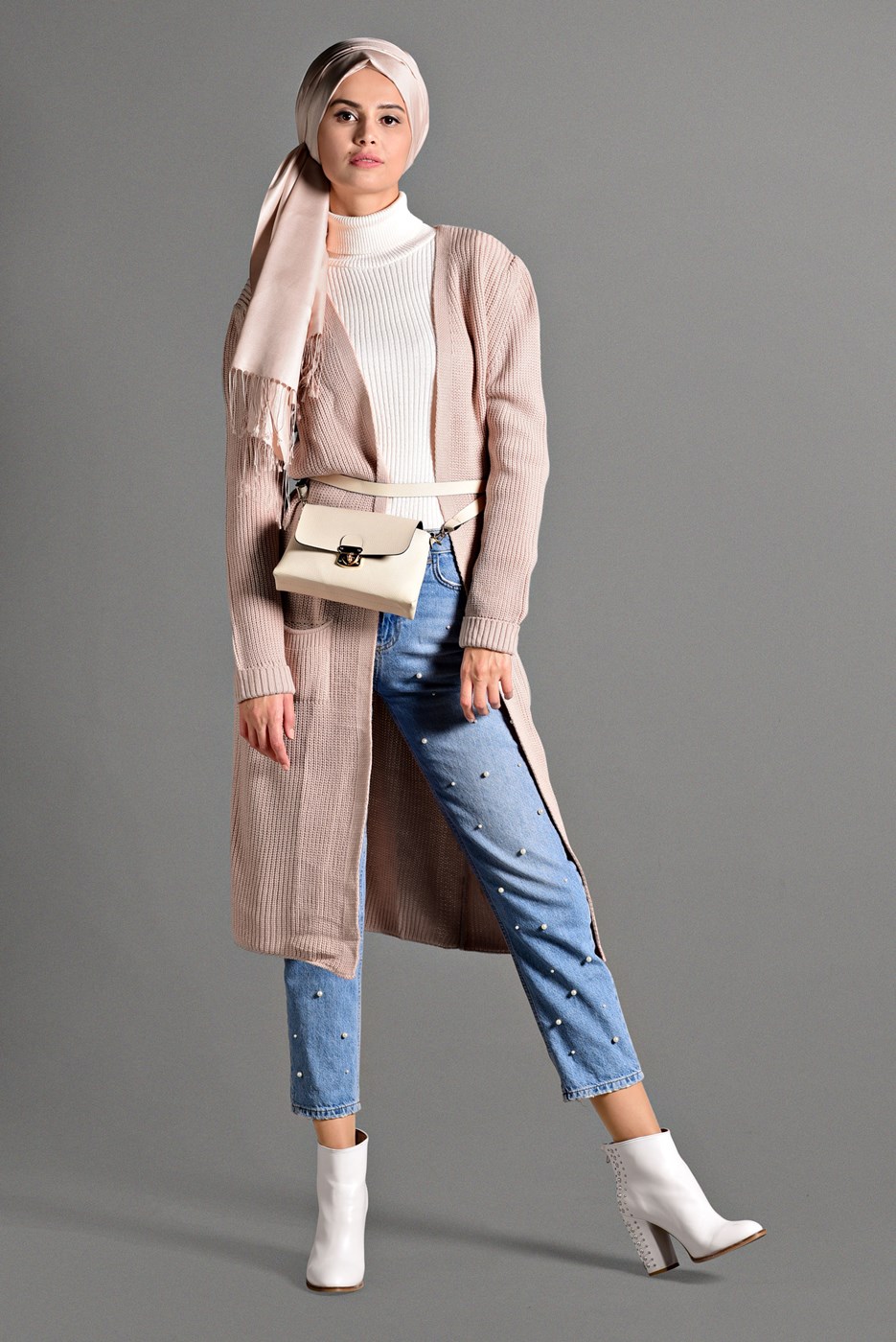 Vêtements hijab POUDRE GILET MAILLE AVEC POCHES 3719