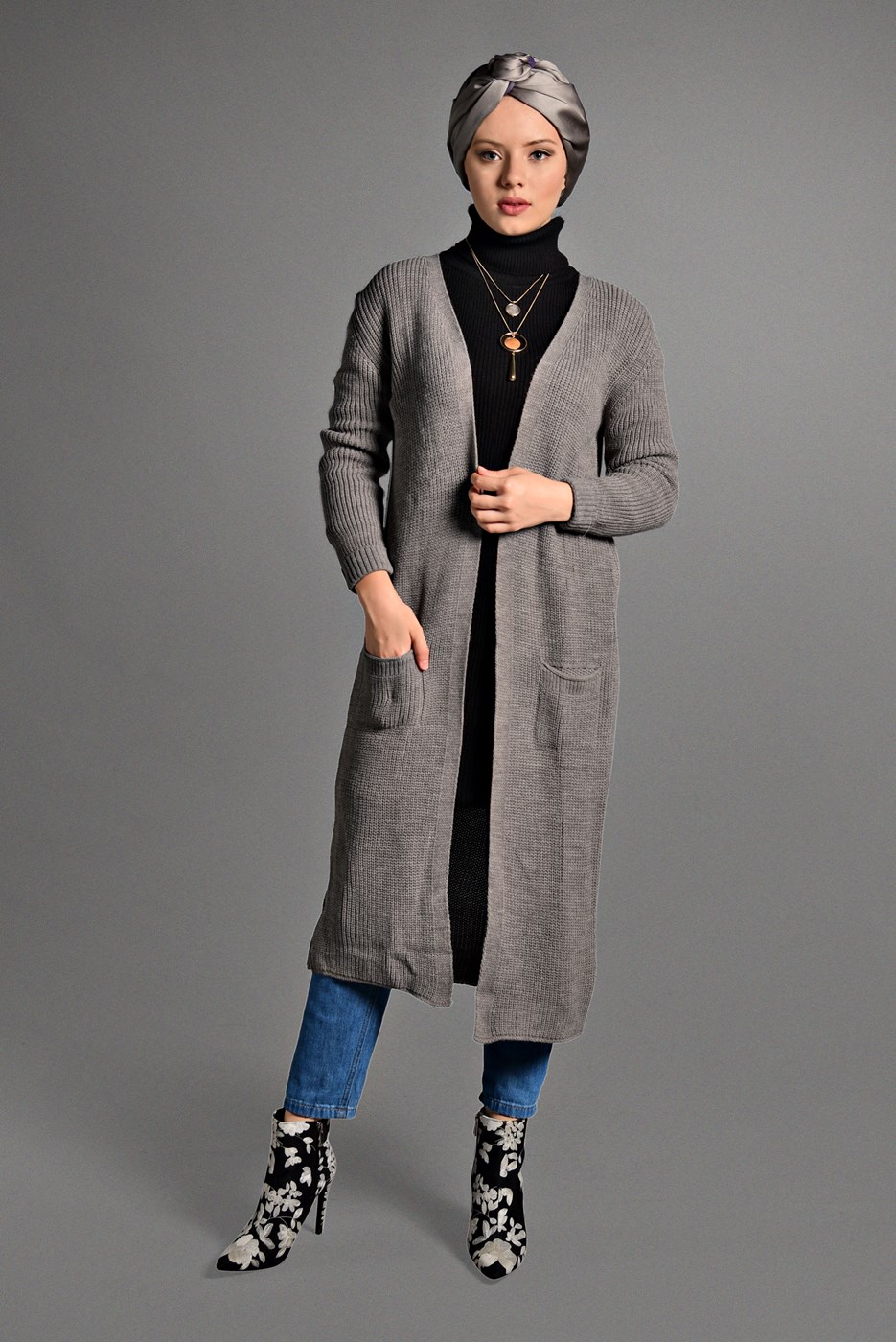 Hijab clothing MINK KNIT CARDIGAN WITH POCKETS 3719 