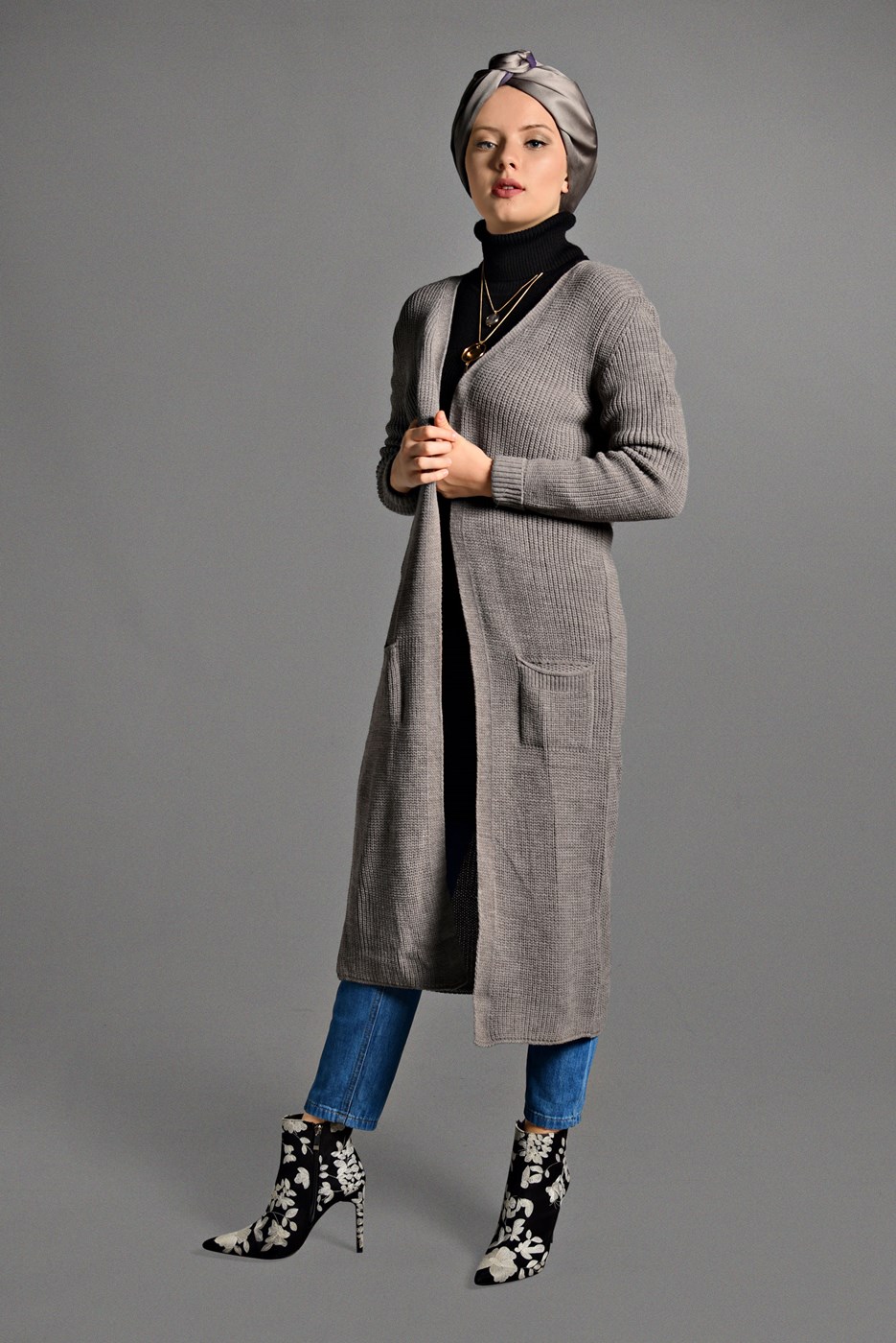 Hijab clothing MINK KNIT CARDIGAN WITH POCKETS 3719 
