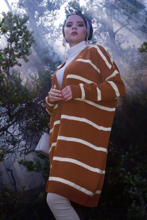 Vêtements hijab  STRIPPED BUTTONED CARDIGAN 3865  - TRENDTESETTÜR