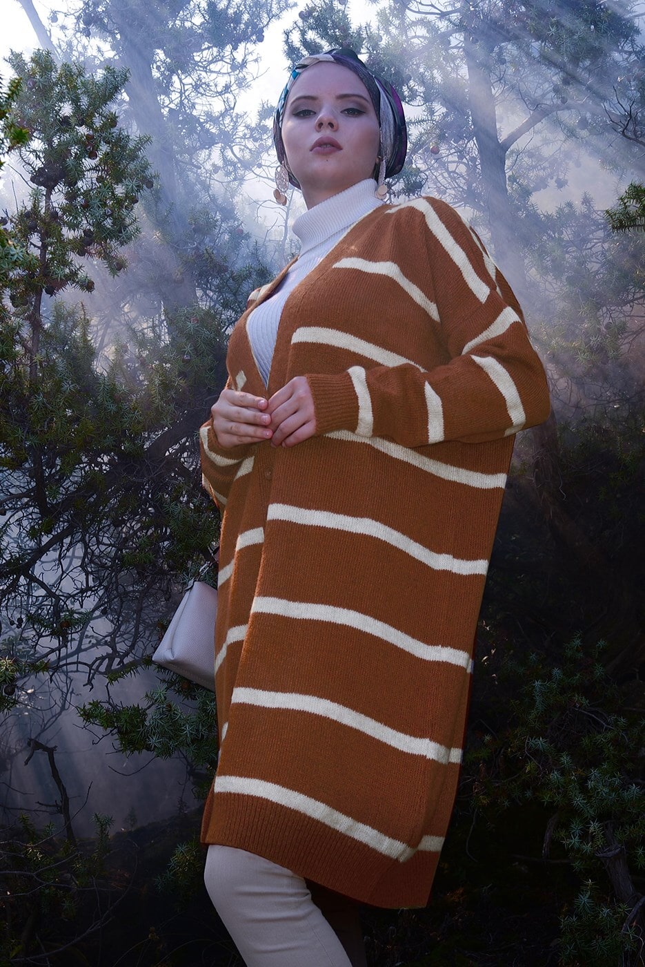 Hijab clothing TABA STRIPPED BUTTONED CARDIGAN 3865 