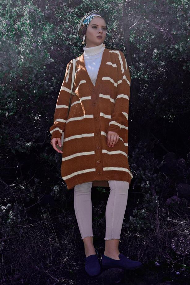 Vêtements hijab  STRIPPED BUTTONED CARDIGAN 3865  - TRENDTESETTÜR