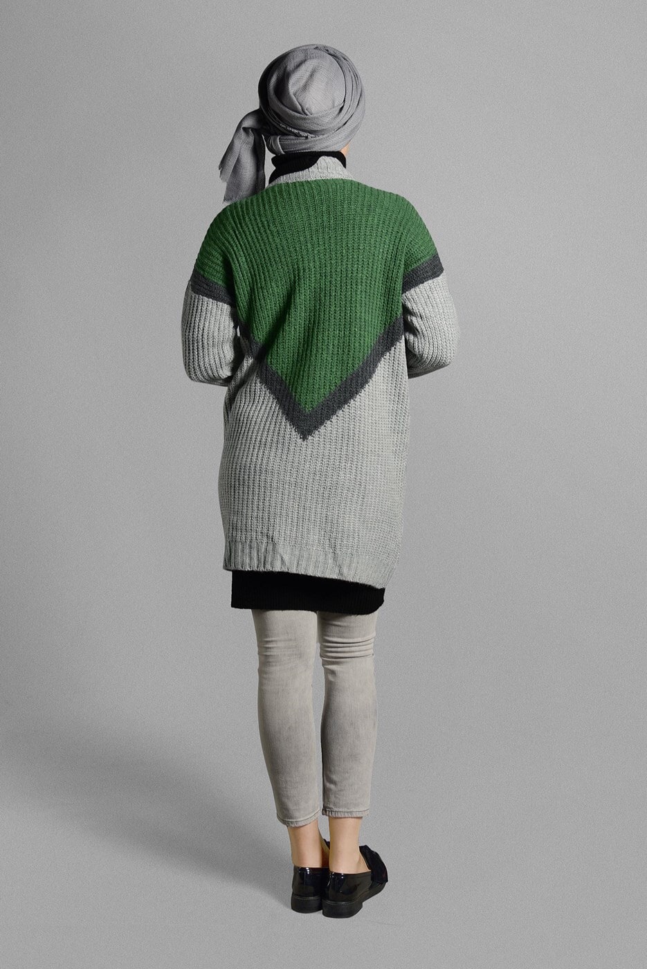 Tesettür giyim YEŞİL CEPLİ TRİKO HIRKA 4719 