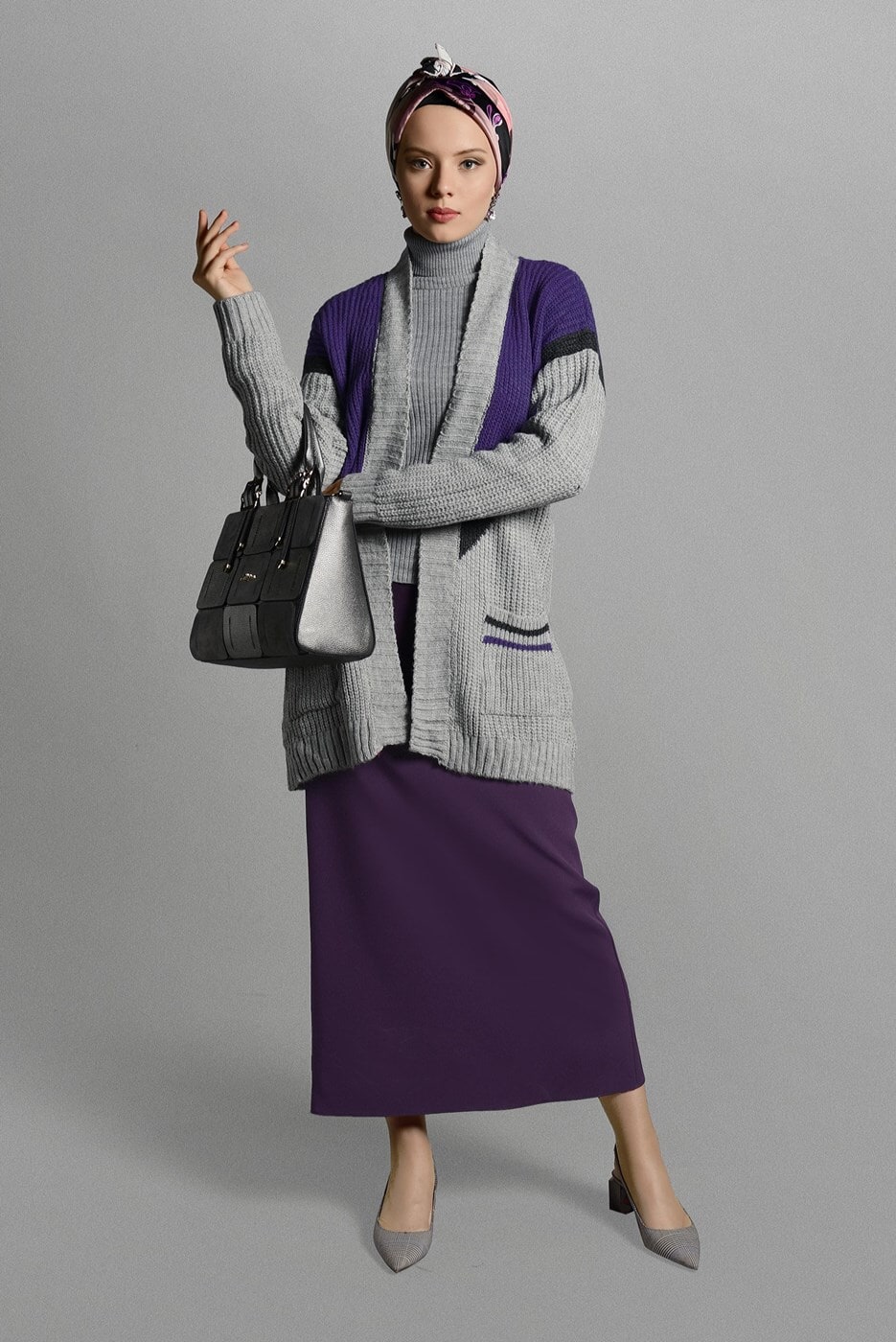 Tesettür giyim MOR CEPLİ TRİKO HIRKA 4719 