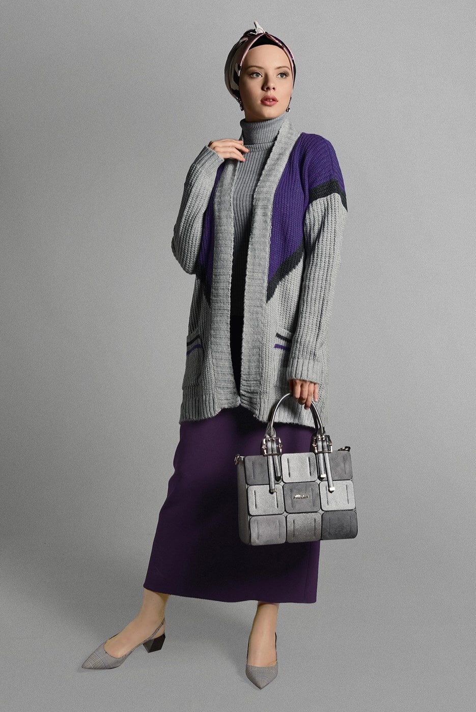 Tesettür giyim MOR CEPLİ TRİKO HIRKA 4719 