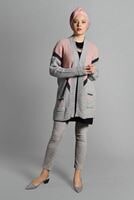 Tesettür giyim PUDRA CEPLİ TRİKO HIRKA 4719 