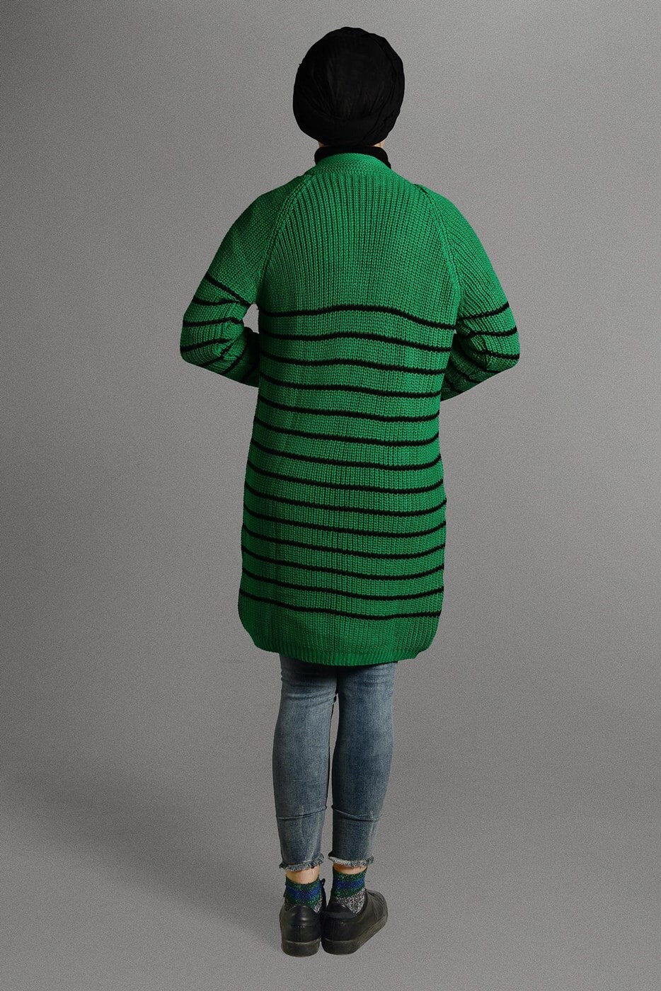 Tesettür giyim YEŞİL ÇİZGİLİ TRİKO HIRKA 5819 