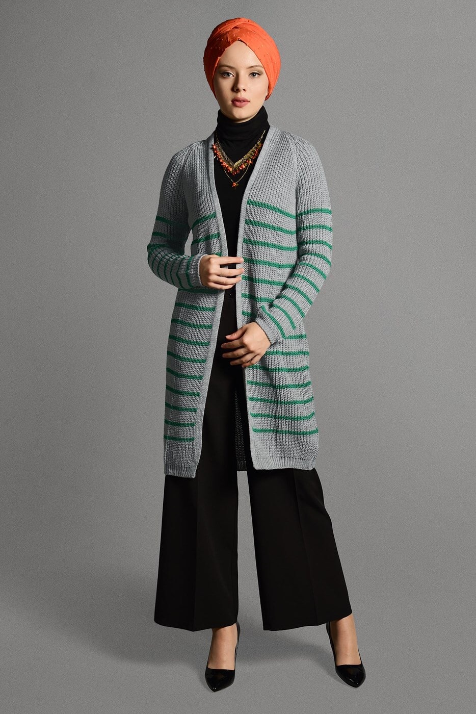 Vêtements hijab GRIS GILET MAILLE À RAYURES 5819