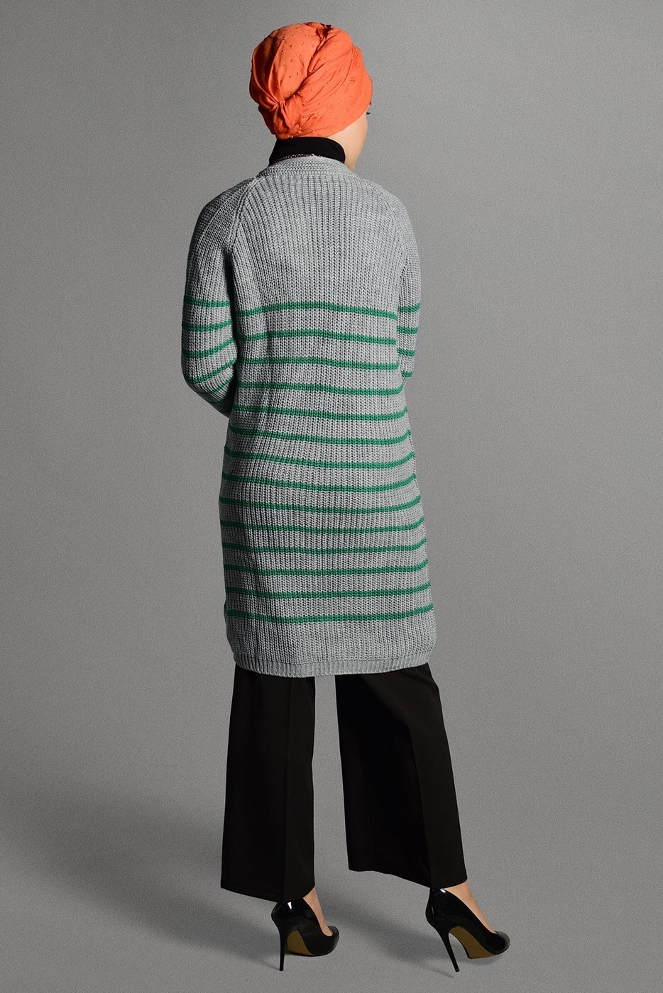 Vêtements hijab GRIS GILET MAILLE À RAYURES 5819