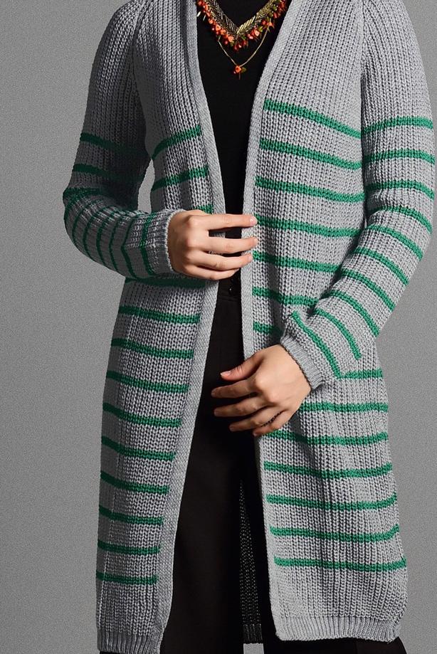 Vêtements hijab  STRIPPED KNIT CARDIGAN 5819  - TRENDTESETTÜR