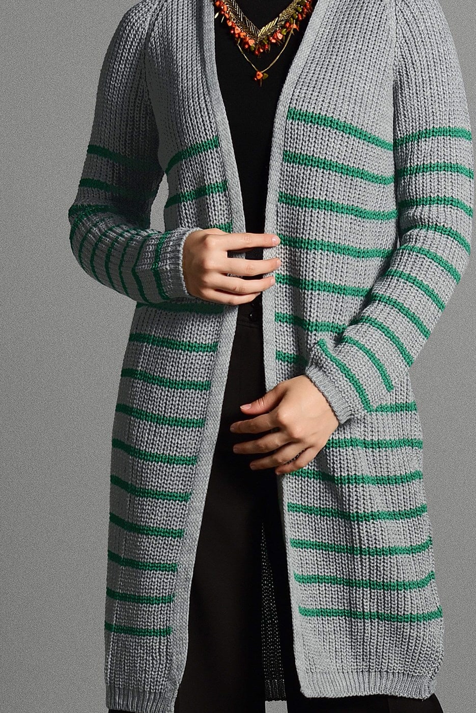 Vêtements hijab GRIS GILET MAILLE À RAYURES 5819