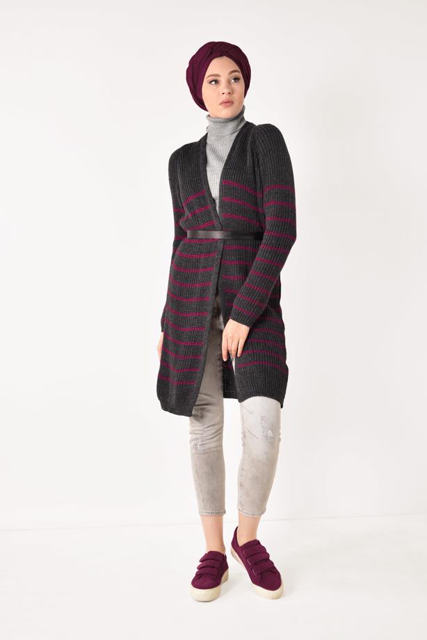 Vêtements hijab  STRIPPED KNIT CARDIGAN 5819  - TRENDTESETTÜR