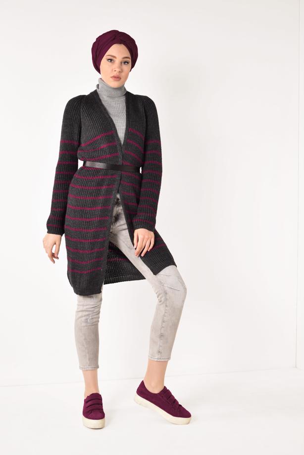 Vêtements hijab  STRIPPED KNIT CARDIGAN 5819  - TRENDTESETTÜR