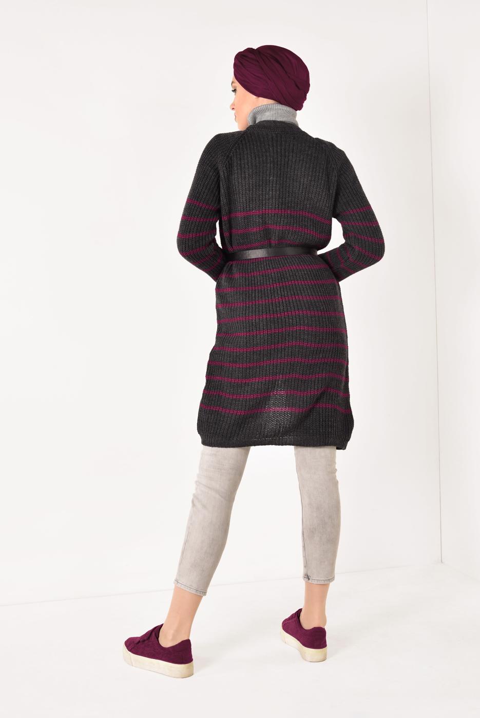 Hijab clothing GREY STRIPPED KNIT CARDIGAN 5819 