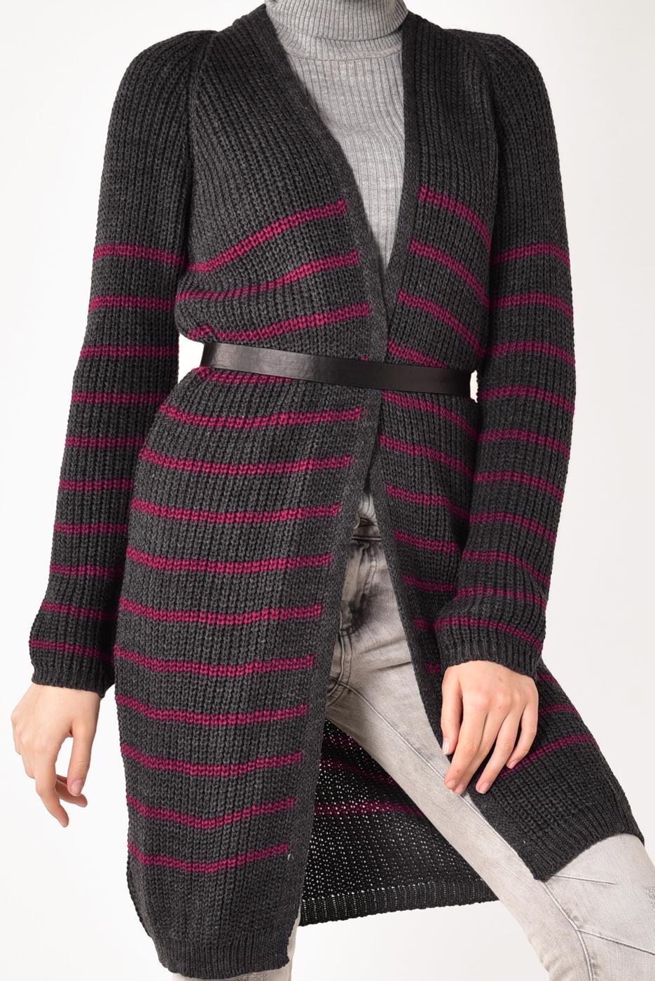Hijab clothing GREY STRIPPED KNIT CARDIGAN 5819 