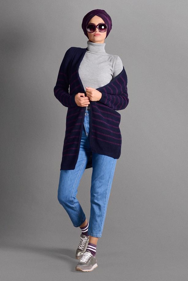 Vêtements hijab  STRIPPED KNIT CARDIGAN 5819  - TRENDTESETTÜR