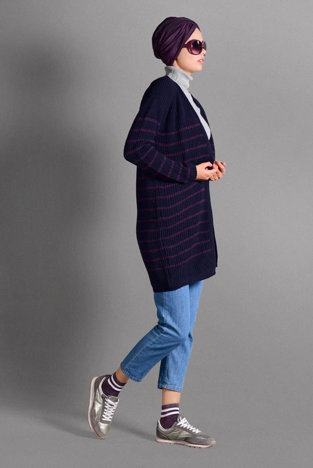Vêtements hijab  STRIPPED KNIT CARDIGAN 5819  - TRENDTESETTÜR