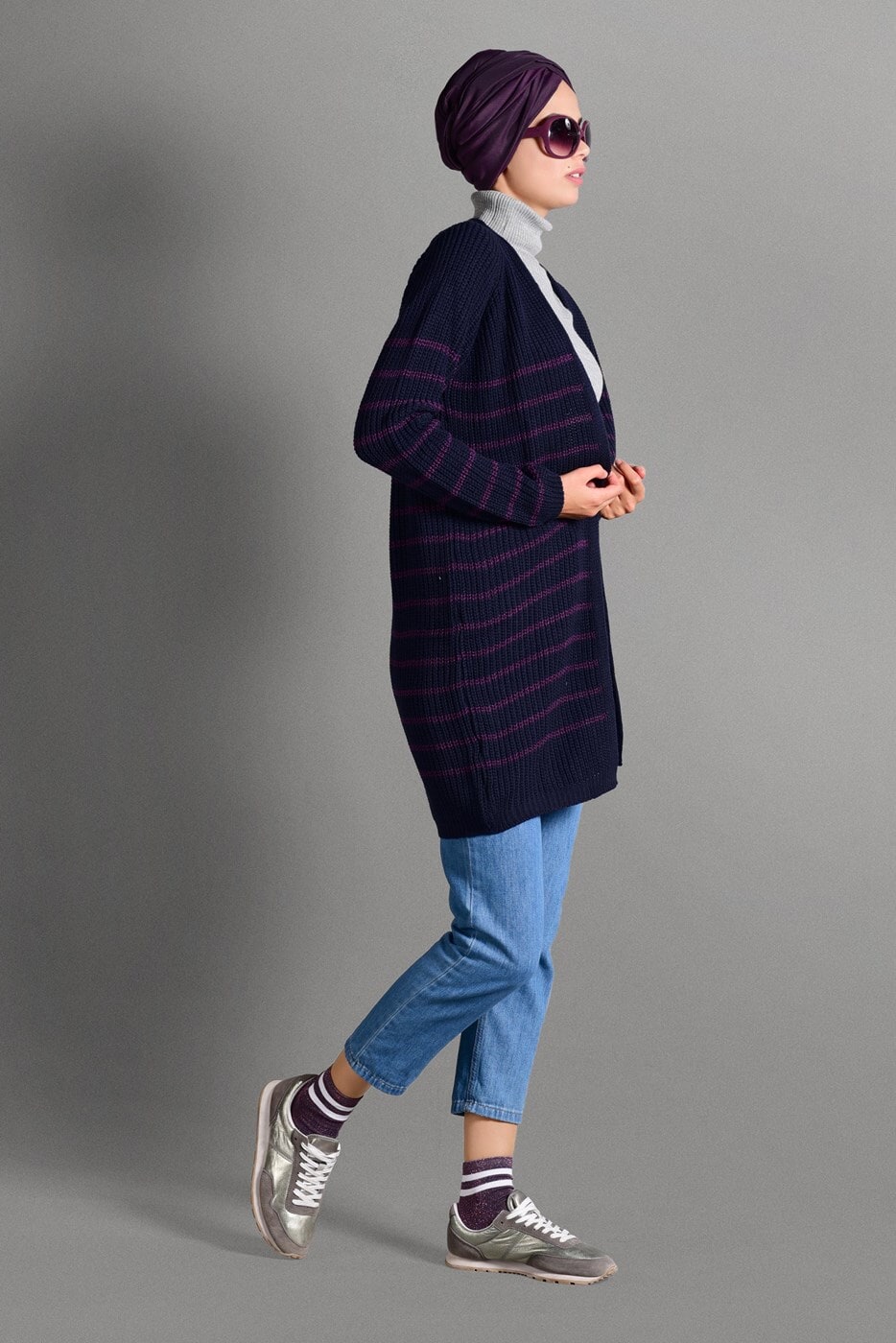 Vêtements hijab BLEU MARINE GILET MAILLE À RAYURES 5819