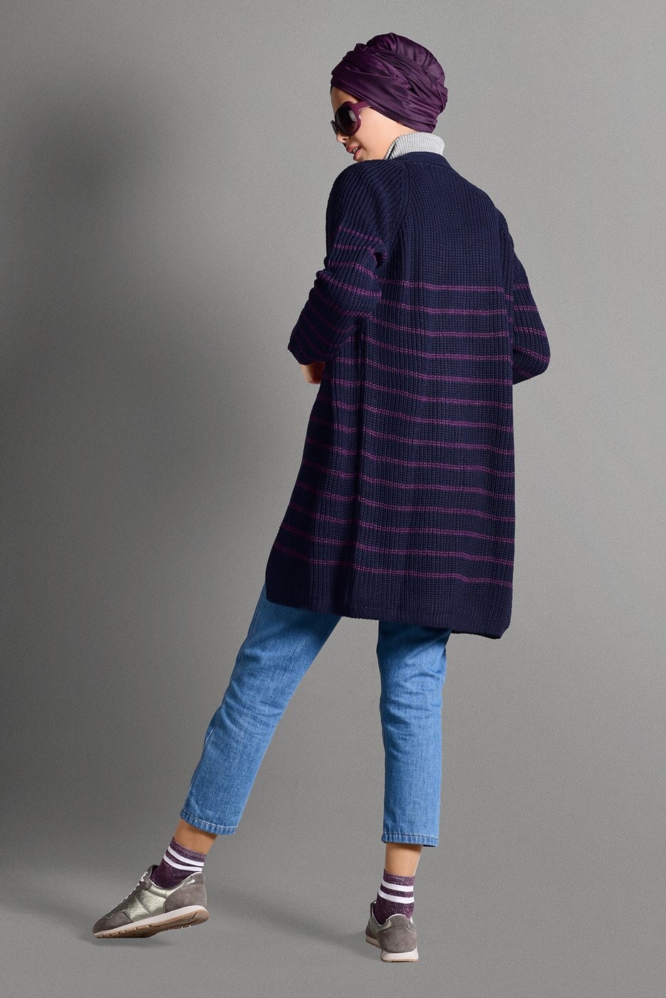 Vêtements hijab BLEU MARINE GILET MAILLE À RAYURES 5819