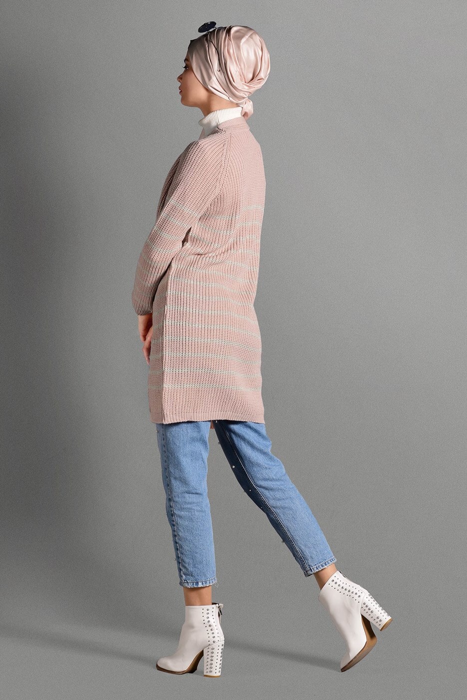 Hijab clothing POWDER STRIPPED KNIT CARDIGAN 5819 