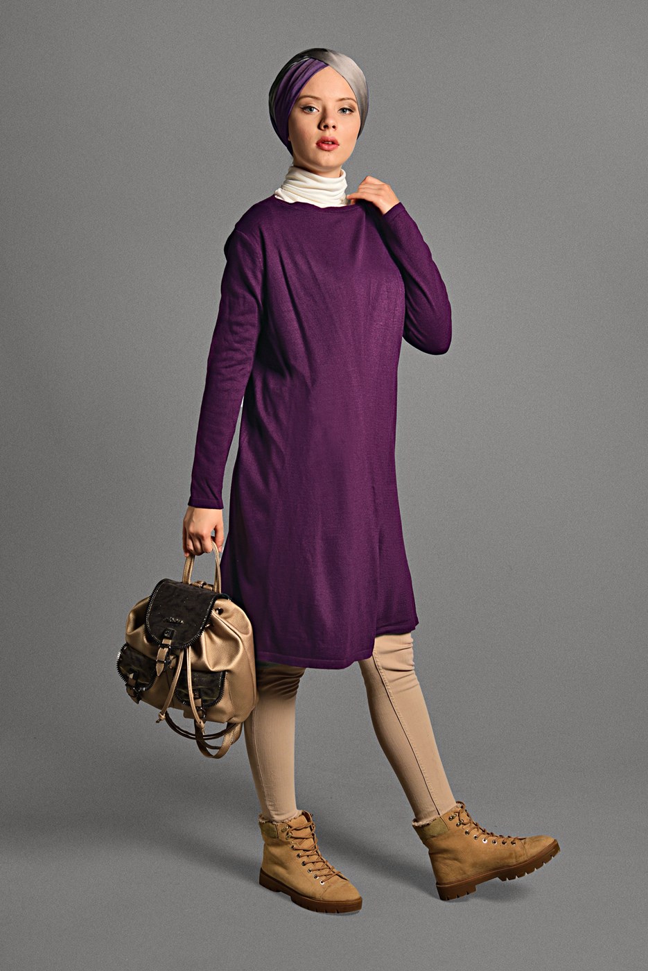 Tesettür giyim MOR ÇITÇIT DETAYLI TRİKO HIRKA 6519 