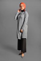 Tesettür giyim GRİ ÇITÇIT DETAYLI TRİKO HIRKA 6519 