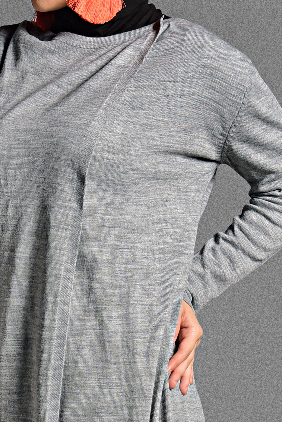 Tesettür giyim GRİ ÇITÇIT DETAYLI TRİKO HIRKA 6519 