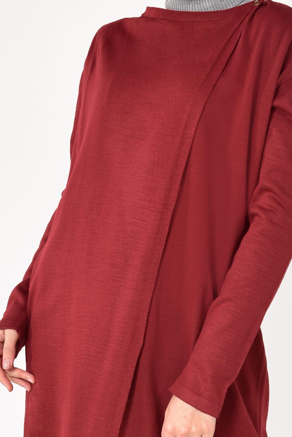 Tesettür giyim BORDO ÇITÇIT DETAYLI TRİKO HIRKA 6519 
