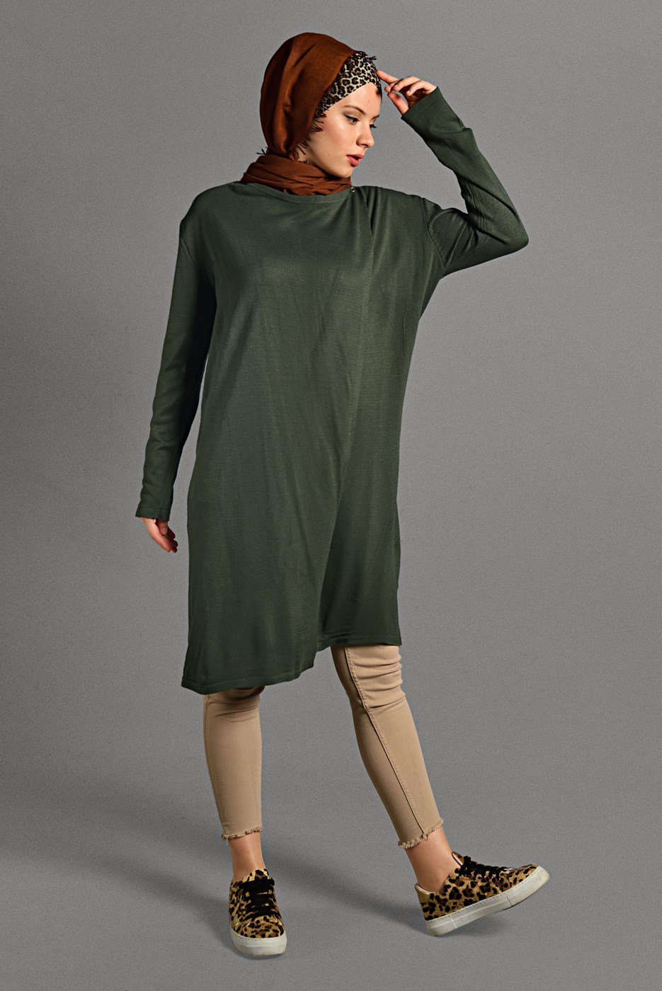 Tesettür giyim HAKİ ÇITÇIT DETAYLI TRİKO HIRKA 6519 