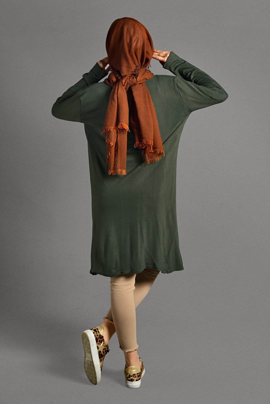 Tesettür giyim HAKİ ÇITÇIT DETAYLI TRİKO HIRKA 6519 