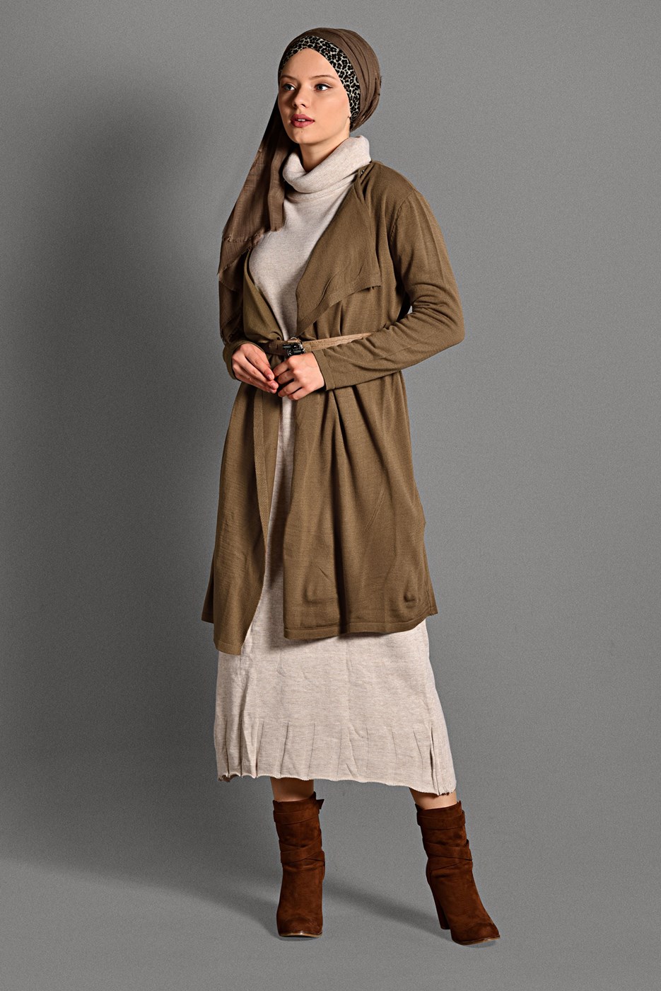 Tesettür giyim TABA ÇITÇIT DETAYLI TRİKO HIRKA 6519 