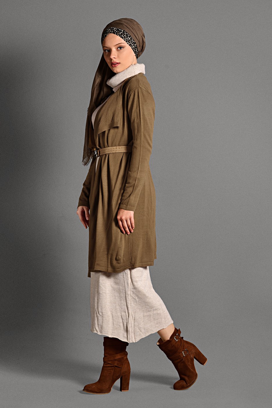 Tesettür giyim TABA ÇITÇIT DETAYLI TRİKO HIRKA 6519 