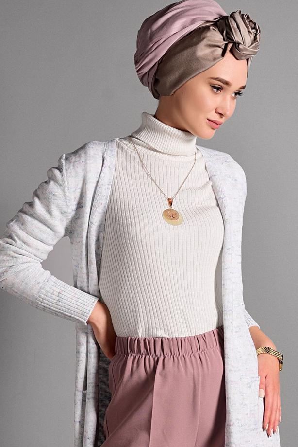 Tesettür giyim  CEPLİ YANLARI YIRTMAÇLI TRİKO HIRKA 8112  - TRENDTESETTÜR